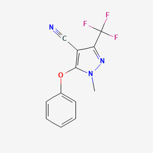molecular formula C12H8F3N3O B3167098 1-methyl-5-phenoxy-3-(trifluoromethyl)-1H-pyrazole-4-carbonitrile CAS No. 916766-95-5