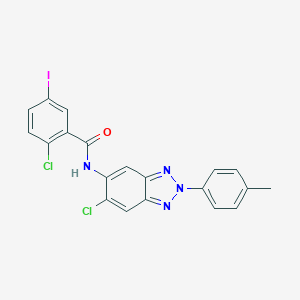 molecular formula C20H13Cl2IN4O B316712 2-chloro-N-[6-chloro-2-(4-methylphenyl)-2H-benzotriazol-5-yl]-5-iodobenzamide 