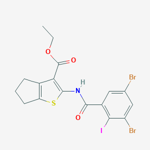 molecular formula C17H14Br2INO3S B316718 ethyl 2-[(3,5-dibromo-2-iodobenzoyl)amino]-5,6-dihydro-4H-cyclopenta[b]thiophene-3-carboxylate 