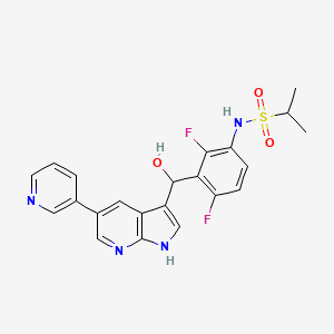 molecular formula C22H20F2N4O3S B3167252 N-(2,4-二氟-3-(羟基(5-(吡啶-3-基)-1H-吡咯并[2,3-b]吡啶-3-基)甲基)苯基)丙烷-2-磺酰胺 CAS No. 918523-56-5