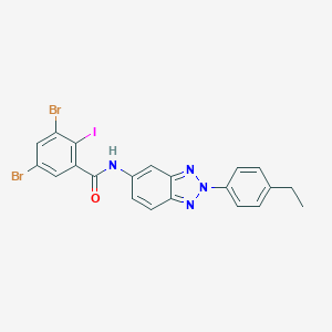 molecular formula C21H15Br2IN4O B316739 3,5-dibromo-N-[2-(4-ethylphenyl)-2H-benzotriazol-5-yl]-2-iodobenzamide 