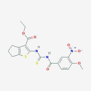 molecular formula C19H19N3O6S2 B316793 2-[[[[(4-甲氧基-3-硝基苯基)-氧甲基]氨基]-硫代亚甲基]氨基]-5,6-二氢-4H-环戊并[b]噻吩-3-羧酸乙酯 