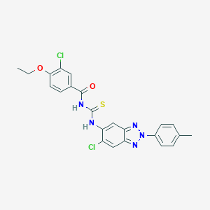 molecular formula C23H19Cl2N5O2S B316794 3-chloro-N-{[6-chloro-2-(4-methylphenyl)-2H-benzotriazol-5-yl]carbamothioyl}-4-ethoxybenzamide 