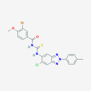 molecular formula C22H17BrClN5O2S B316796 3-bromo-N-{[6-chloro-2-(4-methylphenyl)-2H-benzotriazol-5-yl]carbamothioyl}-4-methoxybenzamide 