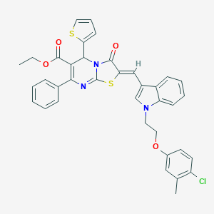 molecular formula C37H30ClN3O4S2 B316799 ethyl 2-({1-[2-(4-chloro-3-methylphenoxy)ethyl]-1H-indol-3-yl}methylene)-3-oxo-7-phenyl-5-(2-thienyl)-2,3-dihydro-5H-[1,3]thiazolo[3,2-a]pyrimidine-6-carboxylate 