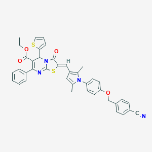 molecular formula C40H32N4O4S2 B316801 ethyl 2-[(1-{4-[(4-cyanobenzyl)oxy]phenyl}-2,5-dimethyl-1H-pyrrol-3-yl)methylene]-3-oxo-7-phenyl-5-(2-thienyl)-2,3-dihydro-5H-[1,3]thiazolo[3,2-a]pyrimidine-6-carboxylate 