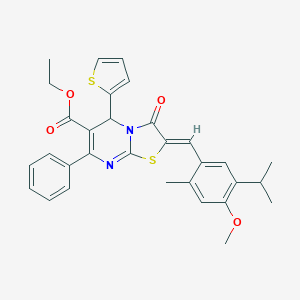 molecular formula C31H30N2O4S2 B316802 ethyl 2-(5-isopropyl-4-methoxy-2-methylbenzylidene)-3-oxo-7-phenyl-5-(2-thienyl)-2,3-dihydro-5H-[1,3]thiazolo[3,2-a]pyrimidine-6-carboxylate 