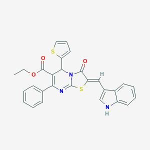 molecular formula C28H21N3O3S2 B316803 ethyl 2-(1H-indol-3-ylmethylene)-3-oxo-7-phenyl-5-(2-thienyl)-2,3-dihydro-5H-[1,3]thiazolo[3,2-a]pyrimidine-6-carboxylate 