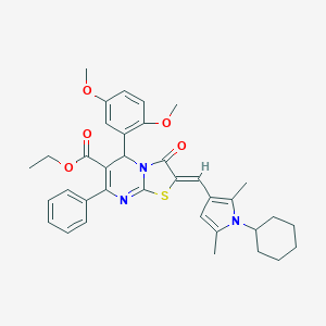 molecular formula C36H39N3O5S B316809 ethyl 2-[(1-cyclohexyl-2,5-dimethyl-1H-pyrrol-3-yl)methylene]-5-(2,5-dimethoxyphenyl)-3-oxo-7-phenyl-2,3-dihydro-5H-[1,3]thiazolo[3,2-a]pyrimidine-6-carboxylate 