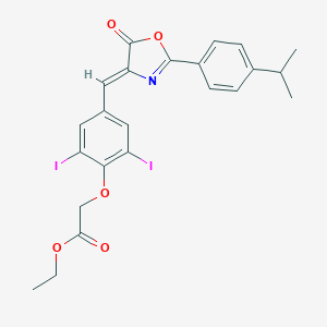 molecular formula C23H21I2NO5 B316811 ethyl {2,6-diiodo-4-[(2-(4-isopropylphenyl)-5-oxo-1,3-oxazol-4(5H)-ylidene)methyl]phenoxy}acetate 
