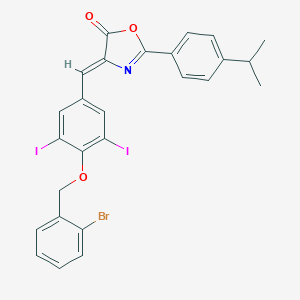 molecular formula C26H20BrI2NO3 B316815 4-{4-[(2-bromobenzyl)oxy]-3,5-diiodobenzylidene}-2-(4-isopropylphenyl)-1,3-oxazol-5(4H)-one 