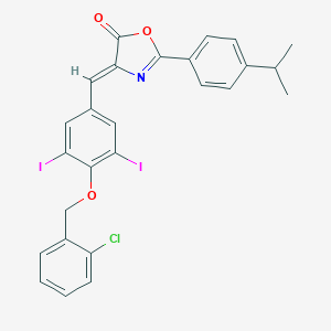 molecular formula C26H20ClI2NO3 B316816 4-{4-[(2-chlorobenzyl)oxy]-3,5-diiodobenzylidene}-2-(4-isopropylphenyl)-1,3-oxazol-5(4H)-one 