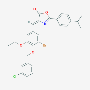 molecular formula C28H25BrClNO4 B316817 4-{3-bromo-4-[(3-chlorobenzyl)oxy]-5-ethoxybenzylidene}-2-(4-isopropylphenyl)-1,3-oxazol-5(4H)-one 