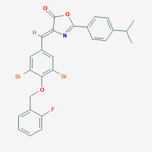 molecular formula C26H20Br2FNO3 B316820 4-{3,5-dibromo-4-[(2-fluorobenzyl)oxy]benzylidene}-2-(4-isopropylphenyl)-1,3-oxazol-5(4H)-one 