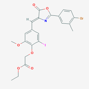 molecular formula C22H19BrINO6 B316823 ethyl {4-[(2-(4-bromo-3-methylphenyl)-5-oxo-1,3-oxazol-4(5H)-ylidene)methyl]-2-iodo-6-methoxyphenoxy}acetate 