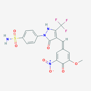 molecular formula C18H13F3N4O7S B316830 4-[4-[(E)-(3-methoxy-5-nitro-4-oxocyclohexa-2,5-dien-1-ylidene)methyl]-3-oxo-5-(trifluoromethyl)-1H-pyrazol-2-yl]benzenesulfonamide 