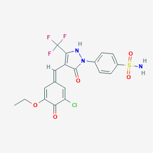 molecular formula C19H15ClF3N3O5S B316831 4-[4-[(Z)-(3-chloro-5-ethoxy-4-oxocyclohexa-2,5-dien-1-ylidene)methyl]-3-oxo-5-(trifluoromethyl)-1H-pyrazol-2-yl]benzenesulfonamide 
