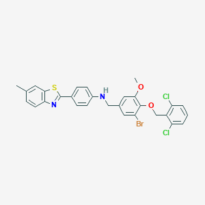 molecular formula C29H23BrCl2N2O2S B316843 N-{3-bromo-4-[(2,6-dichlorobenzyl)oxy]-5-methoxybenzyl}-4-(6-methyl-1,3-benzothiazol-2-yl)aniline 