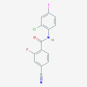 molecular formula C14H7ClFIN2O B316844 N-(2-chloro-4-iodophenyl)-4-cyano-2-fluorobenzamide 