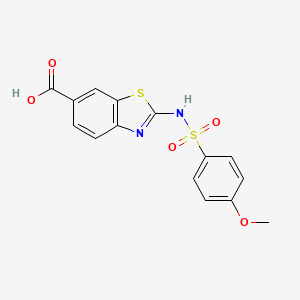 molecular formula C15H12N2O5S2 B3168488 2-{[(4-Methoxyphenyl)sulfonyl]amino}-1,3-benzothiazole-6-carboxylic acid CAS No. 929961-91-1
