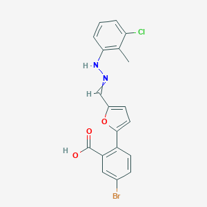 molecular formula C19H14BrClN2O3 B316859 5-Bromo-2-{5-[2-(3-chloro-2-methylphenyl)carbohydrazonoyl]-2-furyl}benzoic acid 