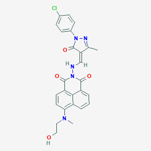 molecular formula C26H22ClN5O4 B316896 2-[[(Z)-[1-(4-chlorophenyl)-3-methyl-5-oxopyrazol-4-ylidene]methyl]amino]-6-[2-hydroxyethyl(methyl)amino]benzo[de]isoquinoline-1,3-dione 