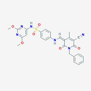 molecular formula C27H24N6O6S B316900 4-[[(Z)-(1-benzyl-5-cyano-4-methyl-2,6-dioxopyridin-3-ylidene)methyl]amino]-N-(2,6-dimethoxypyrimidin-4-yl)benzenesulfonamide 