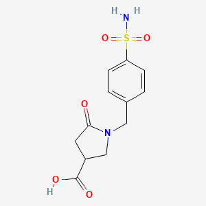 molecular formula C12H14N2O5S B3169017 5-Oxo-1-[(4-sulfamoylphenyl)methyl]pyrrolidine-3-carboxylic acid CAS No. 933748-95-9