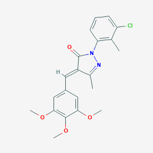 molecular formula C21H21ClN2O4 B316903 2-(3-chloro-2-methylphenyl)-5-methyl-4-(3,4,5-trimethoxybenzylidene)-2,4-dihydro-3H-pyrazol-3-one 