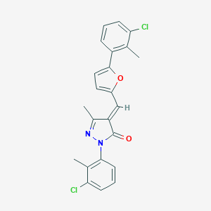molecular formula C23H18Cl2N2O2 B316906 2-(3-chloro-2-methylphenyl)-4-{[5-(3-chloro-2-methylphenyl)-2-furyl]methylene}-5-methyl-2,4-dihydro-3H-pyrazol-3-one 