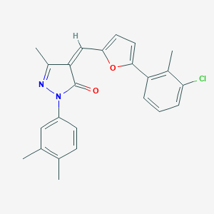 molecular formula C24H21ClN2O2 B316907 4-{[5-(3-chloro-2-methylphenyl)-2-furyl]methylene}-2-(3,4-dimethylphenyl)-5-methyl-2,4-dihydro-3H-pyrazol-3-one 