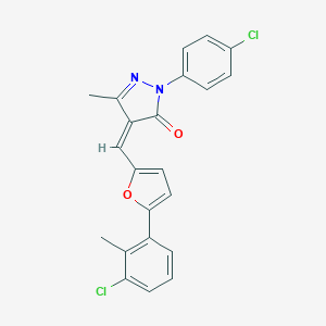 molecular formula C22H16Cl2N2O2 B316908 4-{[5-(3-chloro-2-methylphenyl)-2-furyl]methylene}-2-(4-chlorophenyl)-5-methyl-2,4-dihydro-3H-pyrazol-3-one 