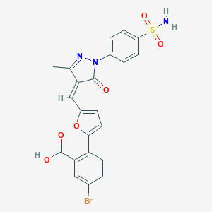 molecular formula C22H16BrN3O6S B316910 2-[5-({1-[4-(aminosulfonyl)phenyl]-3-methyl-5-oxo-1,5-dihydro-4H-pyrazol-4-ylidene}methyl)-2-furyl]-5-bromobenzoic acid 