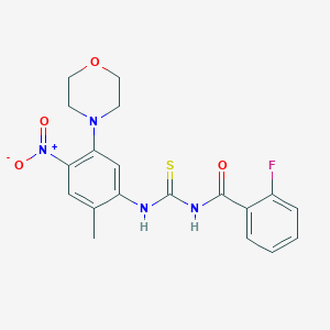 molecular formula C19H19FN4O4S B316944 2-fluoro-N-{[2-methyl-5-(morpholin-4-yl)-4-nitrophenyl]carbamothioyl}benzamide 