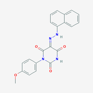 molecular formula C21H16N4O4 B316946 (5E)-1-(4-methoxyphenyl)-5-(naphthalen-1-ylhydrazinylidene)-1,3-diazinane-2,4,6-trione 