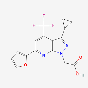 molecular formula C16H12F3N3O3 B3169597 2-(3-Cyclopropyl-6-(furan-2-yl)-4-(trifluoromethyl)-1H-pyrazolo[3,4-b]pyridin-1-yl)acetic acid CAS No. 937606-04-7
