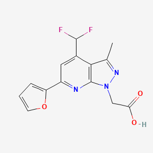 molecular formula C14H11F2N3O3 B3169612 2-(4-(二氟甲基)-6-(呋喃-2-基)-3-甲基-1H-吡唑并[3,4-b]吡啶-1-基)乙酸 CAS No. 937607-10-8