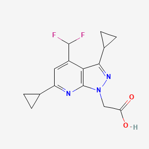 molecular formula C15H15F2N3O2 B3169620 2-(3,6-Dicyclopropyl-4-(difluoromethyl)-1H-pyrazolo[3,4-b]pyridin-1-yl)acetic acid CAS No. 937607-23-3