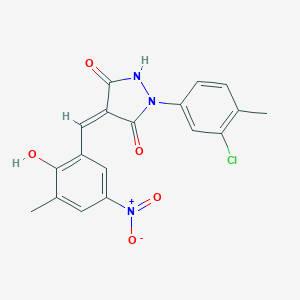 molecular formula C18H14ClN3O5 B316973 1-(3-Chloro-4-methylphenyl)-4-{2-hydroxy-5-nitro-3-methylbenzylidene}-3,5-pyrazolidinedione 
