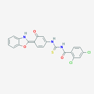 molecular formula C21H13Cl2N3O3S B316977 N-[[(4E)-4-(3H-1,3-benzoxazol-2-ylidene)-3-oxocyclohexa-1,5-dien-1-yl]carbamothioyl]-2,4-dichlorobenzamide 