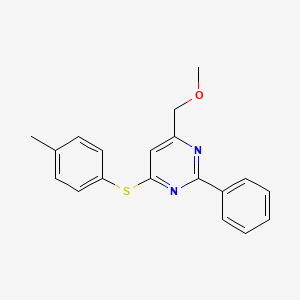 molecular formula C19H18N2OS B3170040 4-(Methoxymethyl)-6-[(4-methylbenzyl)sulfanyl]-2-phenylpyrimidine CAS No. 939762-12-6