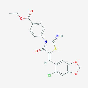 molecular formula C20H15ClN2O5S B317016 Ethyl 4-{5-[(6-chloro-1,3-benzodioxol-5-yl)methylene]-2-imino-4-oxo-1,3-thiazolidin-3-yl}benzoate 