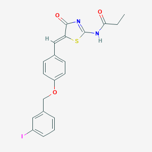 molecular formula C20H17IN2O3S B317018 N-(5-{4-[(3-iodobenzyl)oxy]benzylidene}-4-oxo-1,3-thiazolidin-2-ylidene)propanamide 