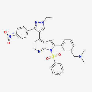 molecular formula C33H30N6O4S B3170387 1-(3-(4-(1-ethyl-3-(4-nitrophenyl)-1H-pyrazol-4-yl)-1-(phenylsulfonyl)-1H-pyrrolo[2,3-b]pyridin-2-yl)phenyl)-N,N-dimethylmethanamine CAS No. 942920-68-5