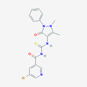 molecular formula C18H16BrN5O2S B317039 5-bromo-N-{[(1,5-dimethyl-3-oxo-2-phenyl-2,3-dihydro-1H-pyrazol-4-yl)amino]carbonothioyl}nicotinamide 