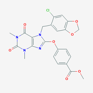 molecular formula C23H19ClN4O7 B317081 methyl 4-({7-[(6-chloro-1,3-benzodioxol-5-yl)methyl]-1,3-dimethyl-2,6-dioxo-2,3,6,7-tetrahydro-1H-purin-8-yl}oxy)benzoate 