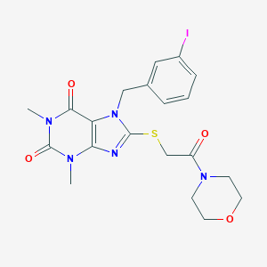 molecular formula C20H22IN5O4S B317084 7-(3-iodobenzyl)-1,3-dimethyl-8-{[2-(4-morpholinyl)-2-oxoethyl]sulfanyl}-3,7-dihydro-1H-purine-2,6-dione 