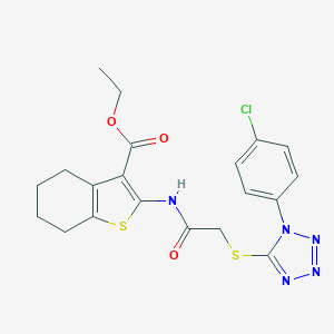 molecular formula C20H20ClN5O3S2 B317085 ethyl 2-[({[1-(4-chlorophenyl)-1H-tetraazol-5-yl]sulfanyl}acetyl)amino]-4,5,6,7-tetrahydro-1-benzothiophene-3-carboxylate 