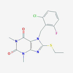 molecular formula C16H16ClFN4O2S B317087 7-(2-chloro-6-fluorobenzyl)-8-(ethylsulfanyl)-1,3-dimethyl-3,7-dihydro-1H-purine-2,6-dione 