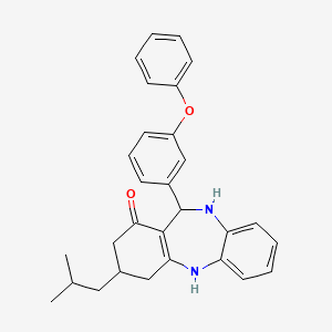 molecular formula C29H30N2O2 B3170987 14-(2-Methylpropyl)-10-(3-phenoxyphenyl)-2,9-diazatricyclo[9.4.0.0^{3,8}]pentadeca-1(11),3,5,7-tetraen-12-one CAS No. 946387-18-4